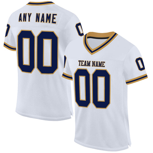 Custom White Navy-Old Gold Mesh Authentic Throwback Football Jersey - Main View