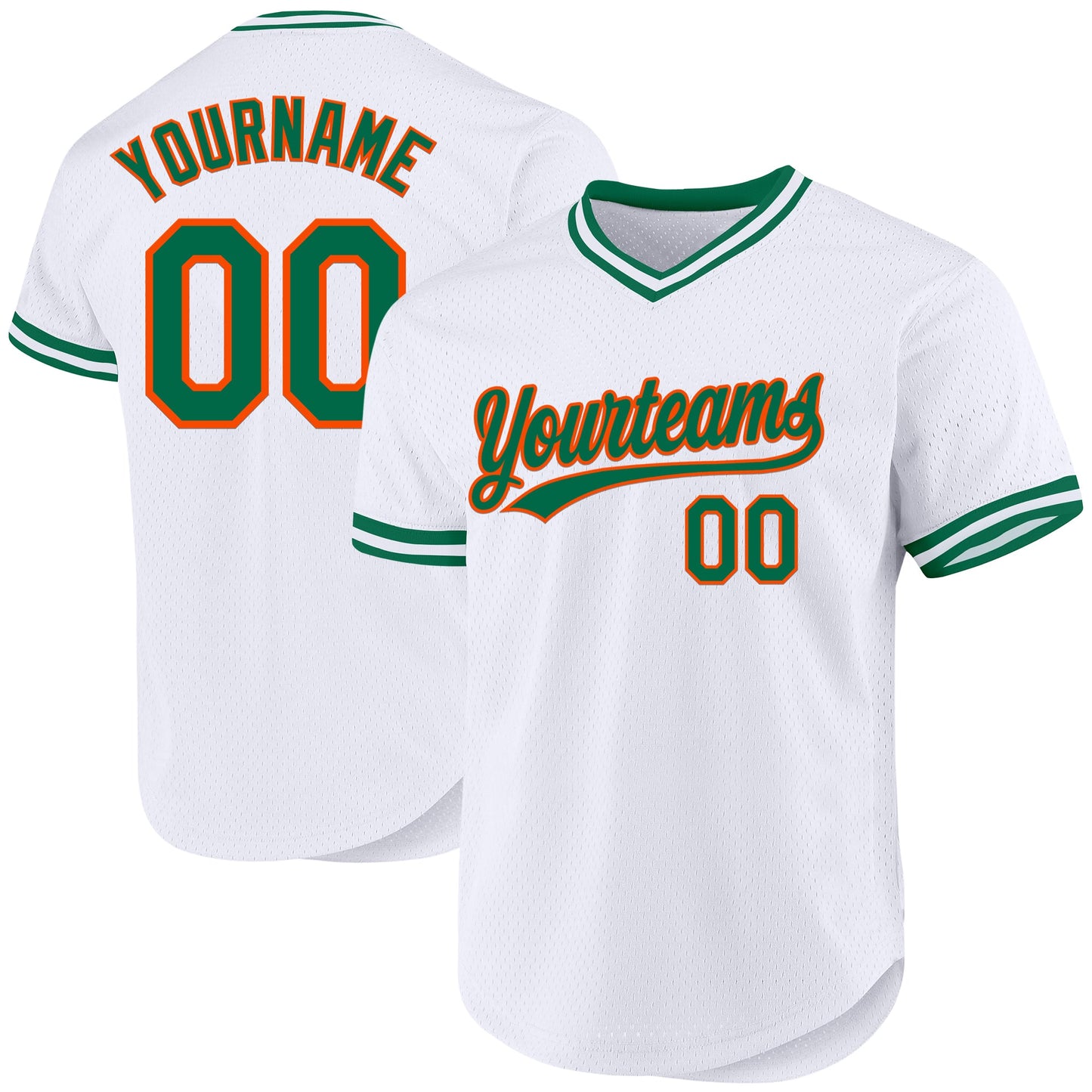 Custom White Kelly Green-Orange Authentic Throwback Baseball Jersey - Main View