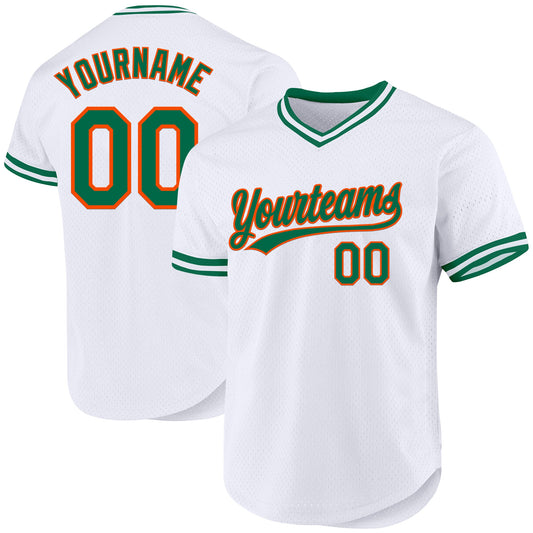Custom White Kelly Green-Orange Authentic Throwback Baseball Jersey - Main View