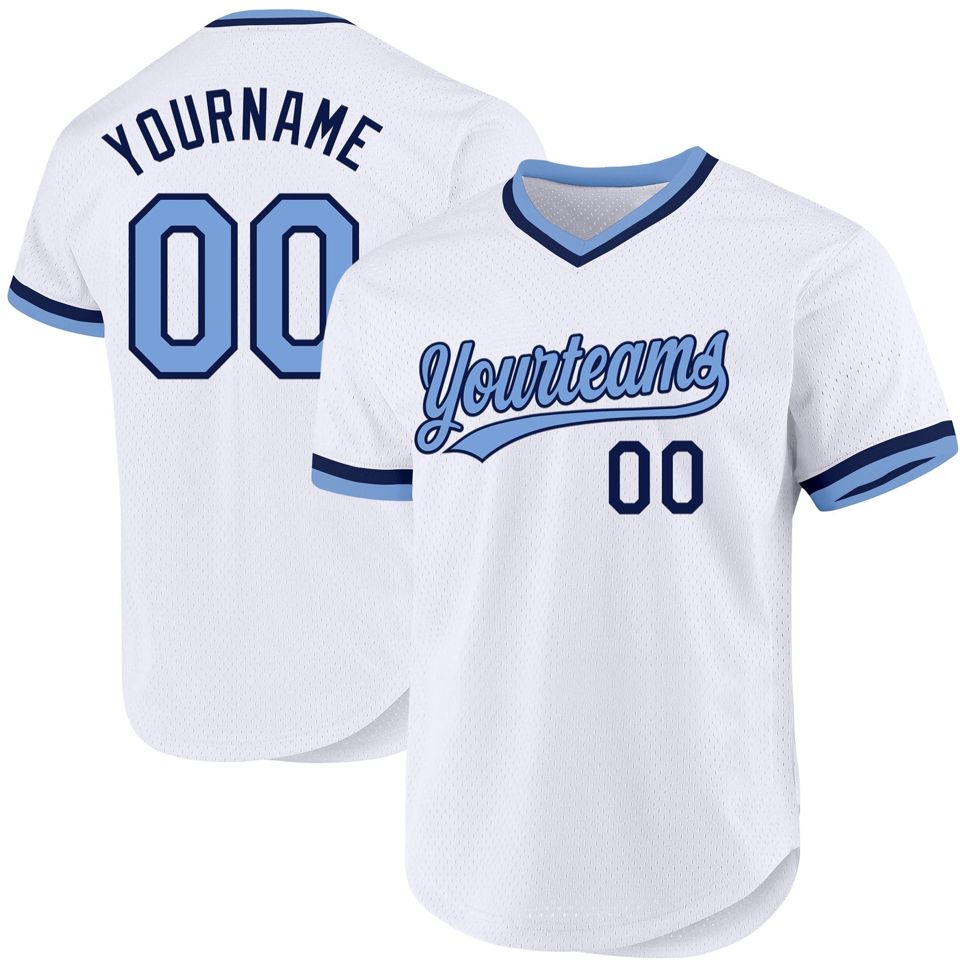 Custom White Light Blue-Navy Authentic Throwback Baseball Jersey - Main View