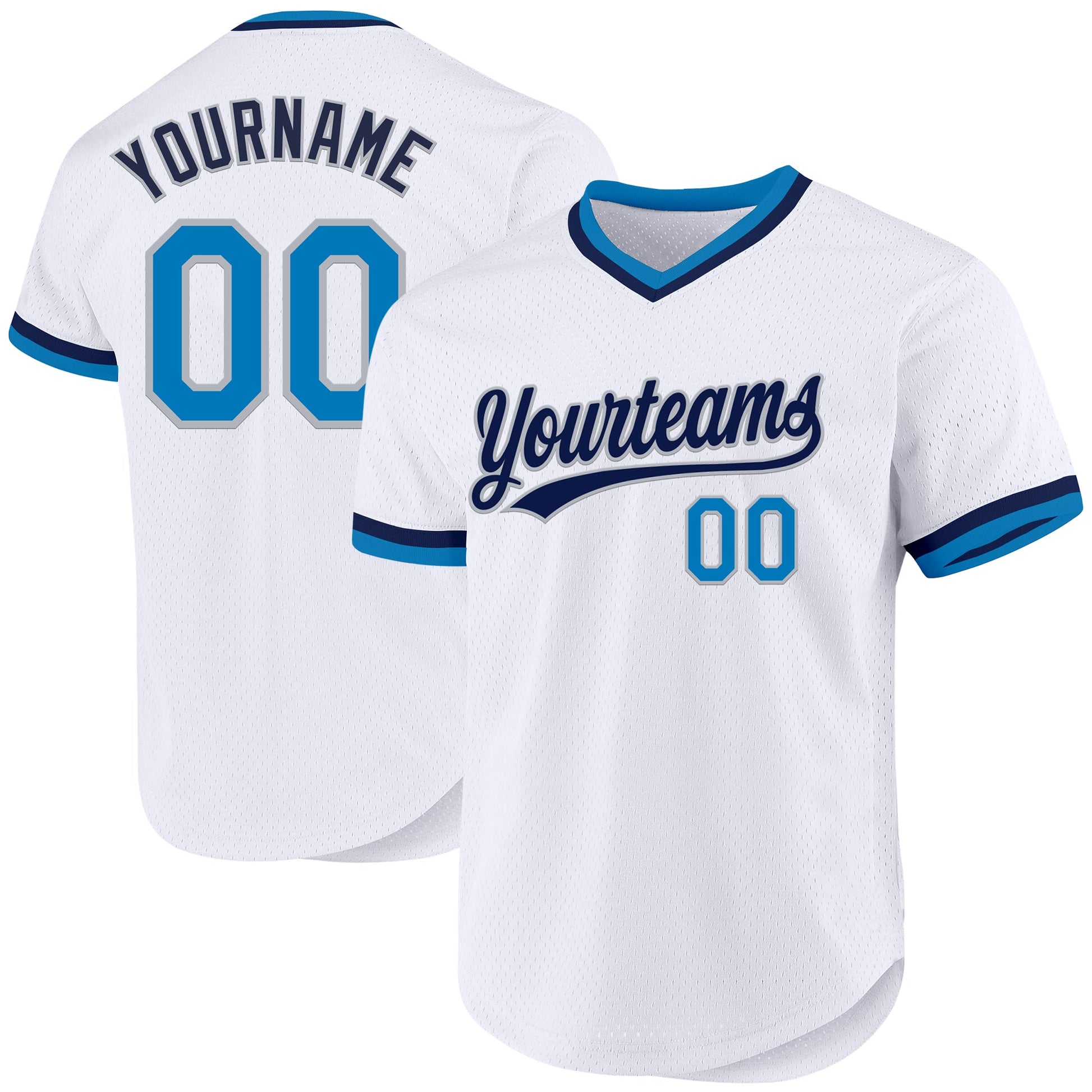 Custom White Blue Gray-Navy Authentic Throwback Baseball Jersey - Main View