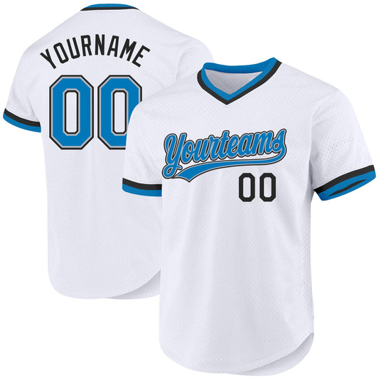 Custom White Blue Gray-Black Authentic Throwback Baseball Jersey - Main View