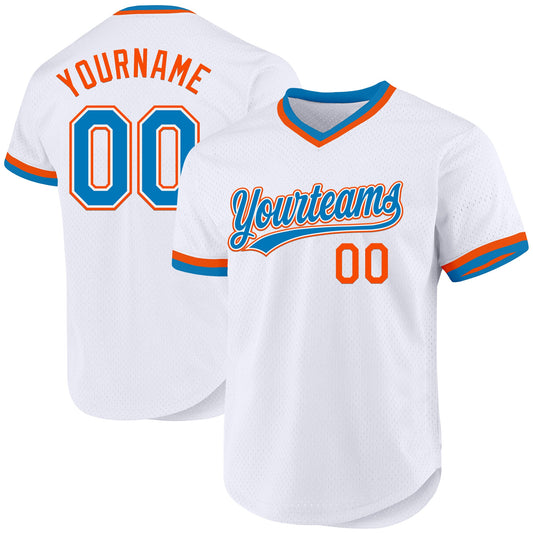 Custom White Blue-Orange Authentic Throwback Baseball Jersey - Main View