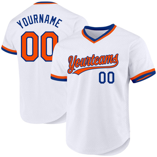 Custom White Orange-Royal Authentic Throwback Baseball Jersey - Main View