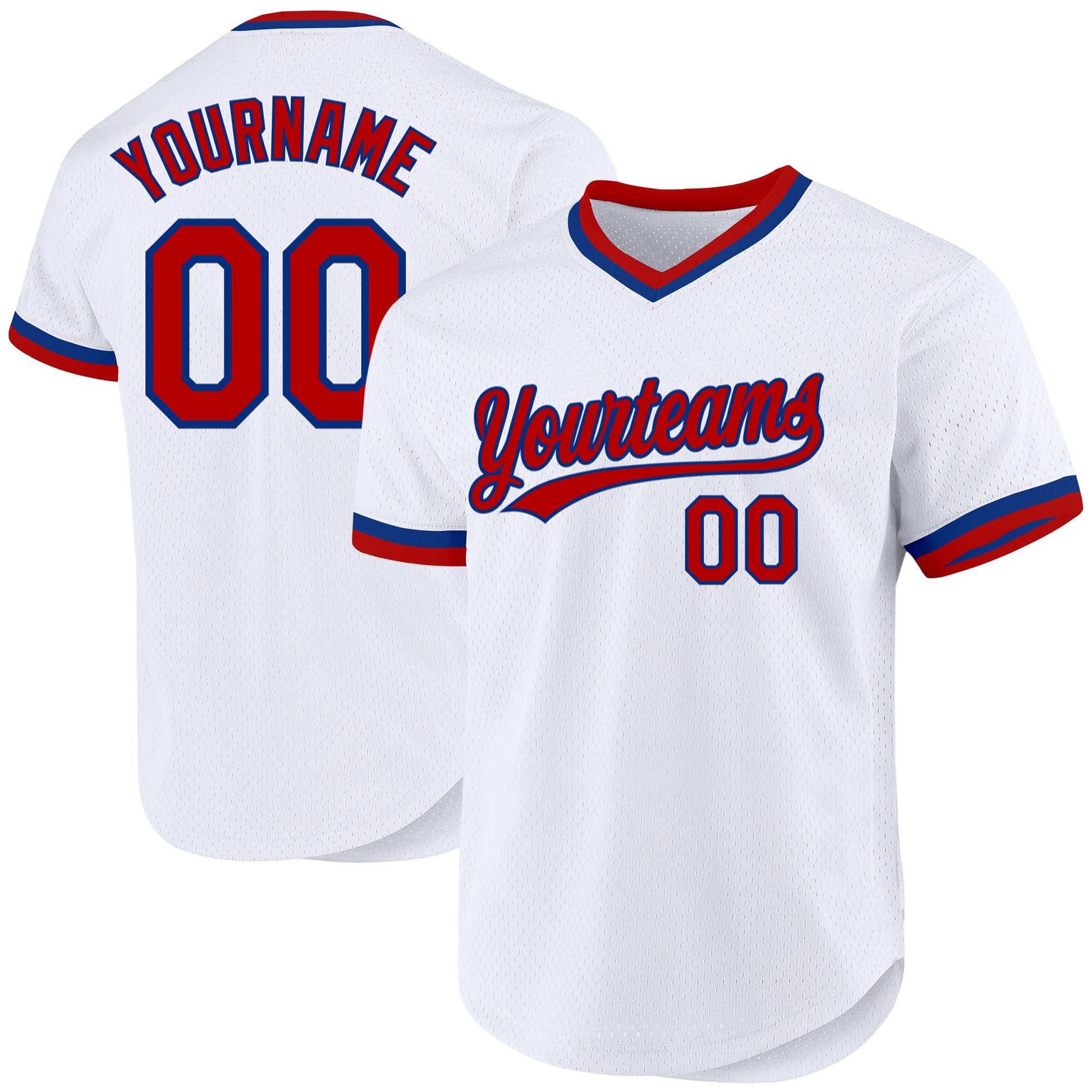 Custom White Red-Royal Authentic Throwback Baseball Jersey - Main View