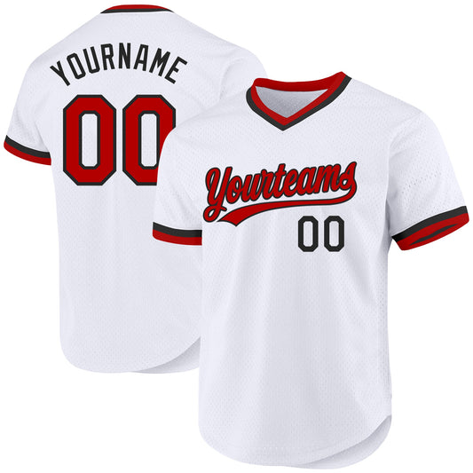 Custom White Red-Black Authentic Throwback Baseball Jersey - Main View