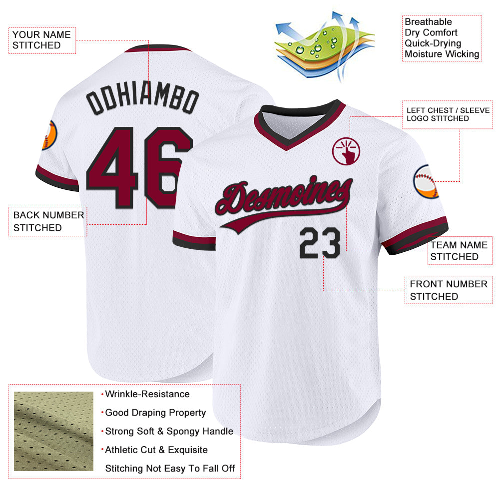 Custom White Maroon-Black Authentic Throwback Baseball Jersey view 3
