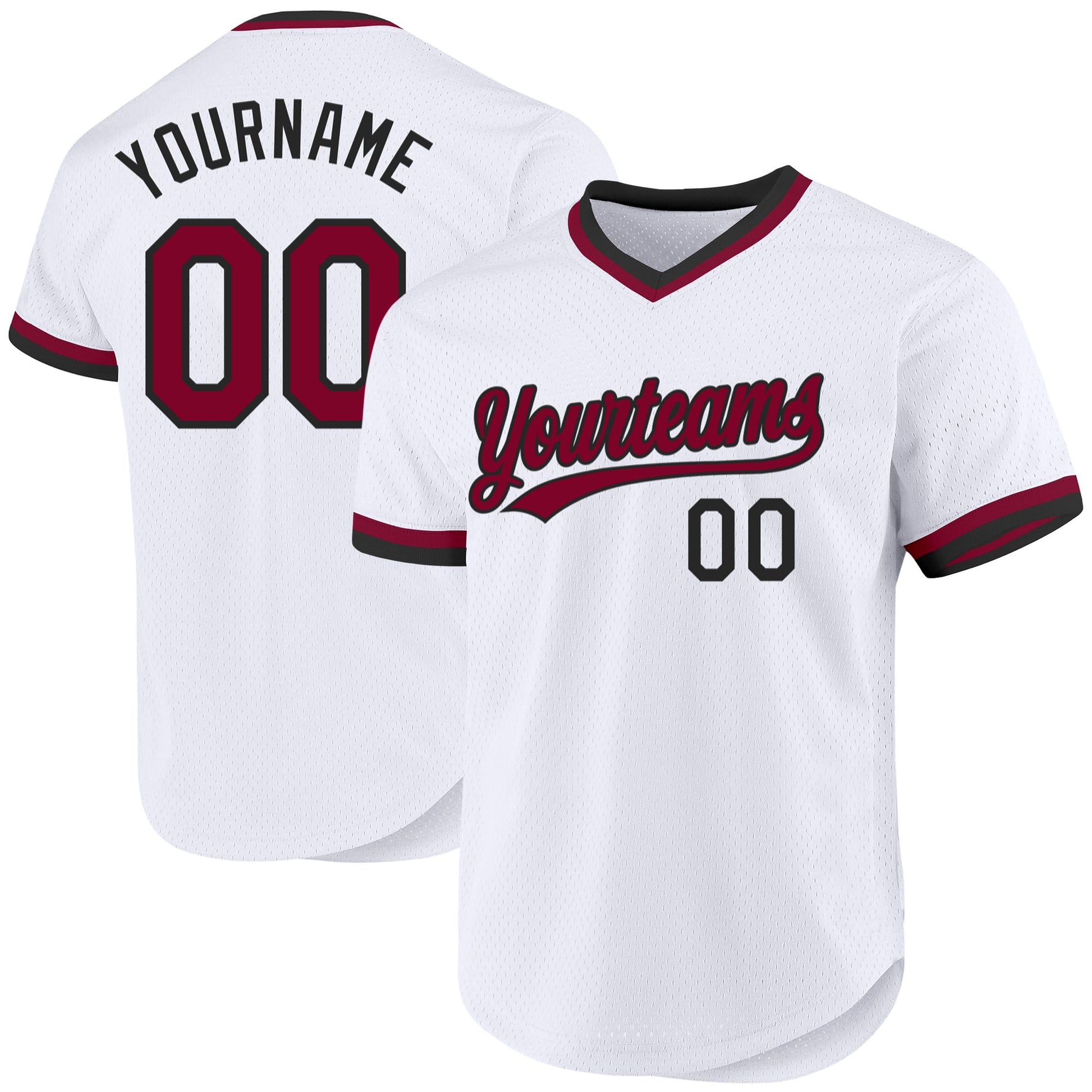 Custom White Maroon-Black Authentic Throwback Baseball Jersey - Main View