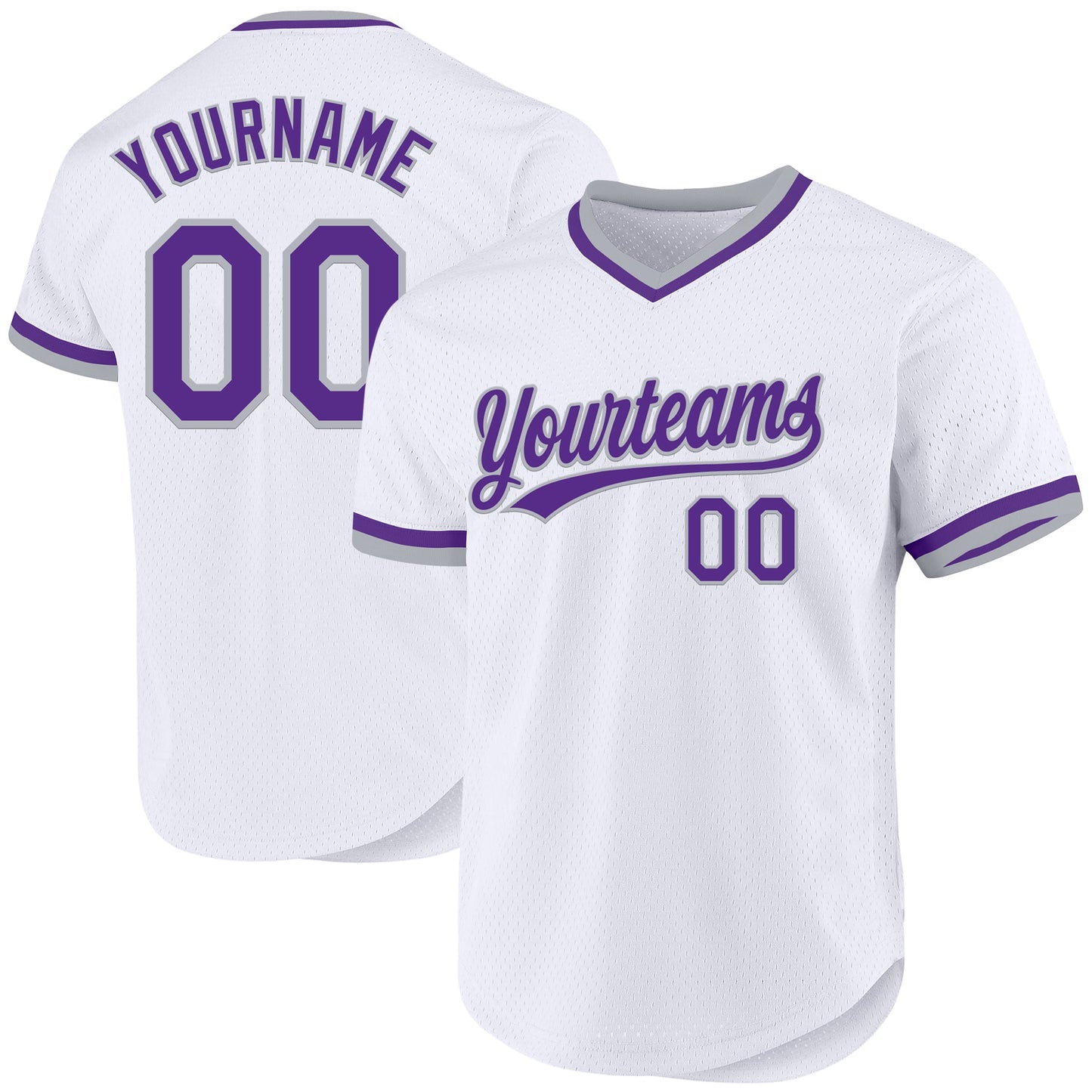 Custom White Purple-Gray Authentic Throwback Baseball Jersey - Main View