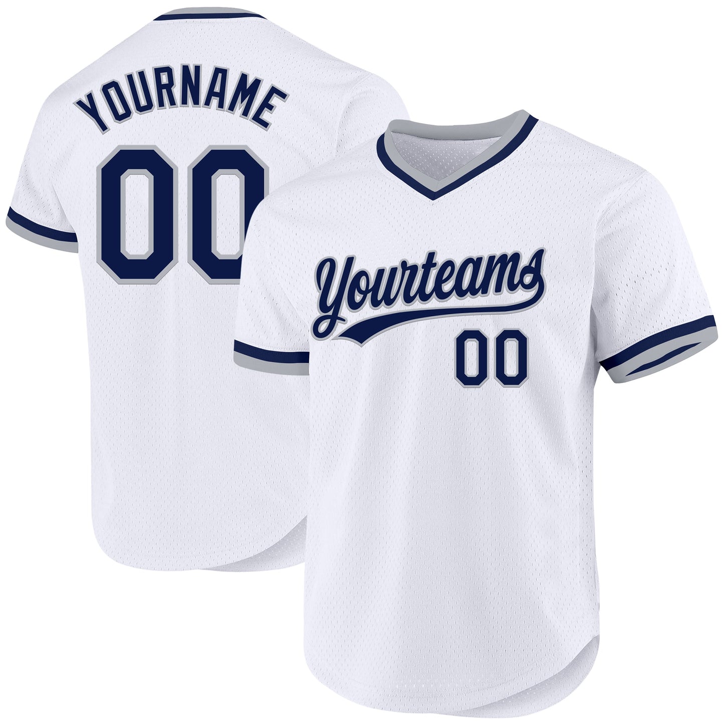 Custom White Navy-Gray Authentic Throwback Baseball Jersey - Main View