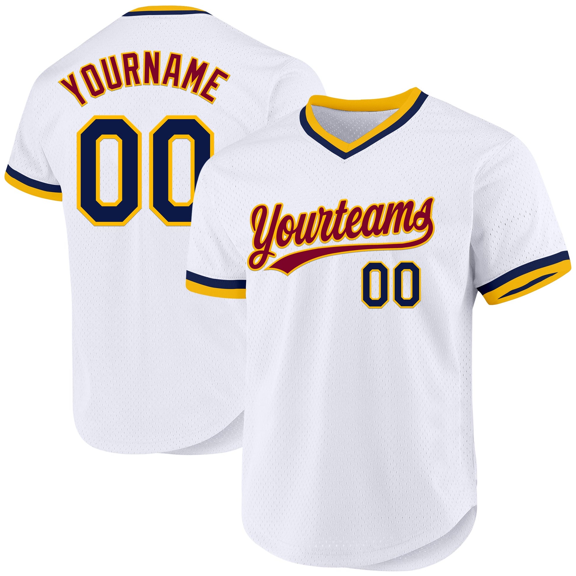 Custom White Navy-Gold Authentic Throwback Baseball Jersey - Main View
