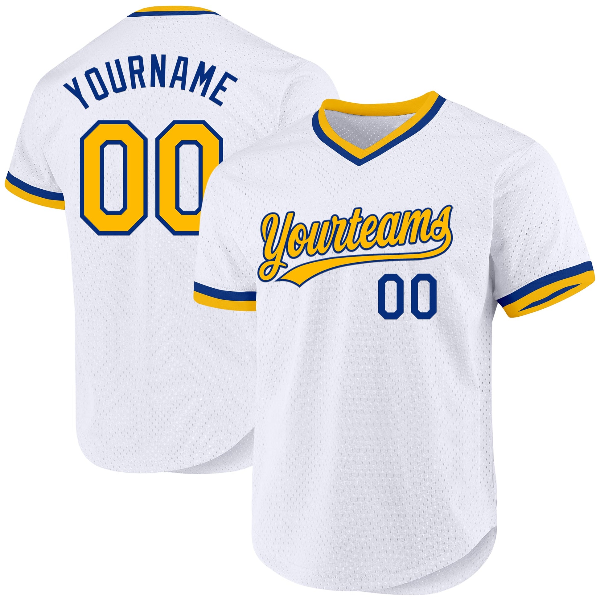 Custom White Gold-Royal Authentic Throwback Baseball Jersey - Main View