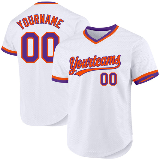 Custom White Purple-Orange Authentic Throwback Baseball Jersey - Main View