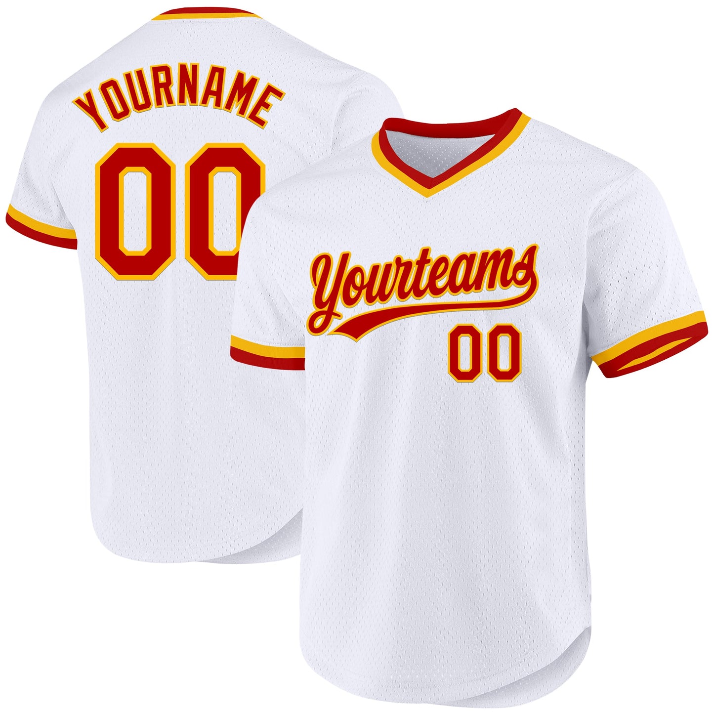 Custom White Red-Gold Authentic Throwback Baseball Jersey - Main View