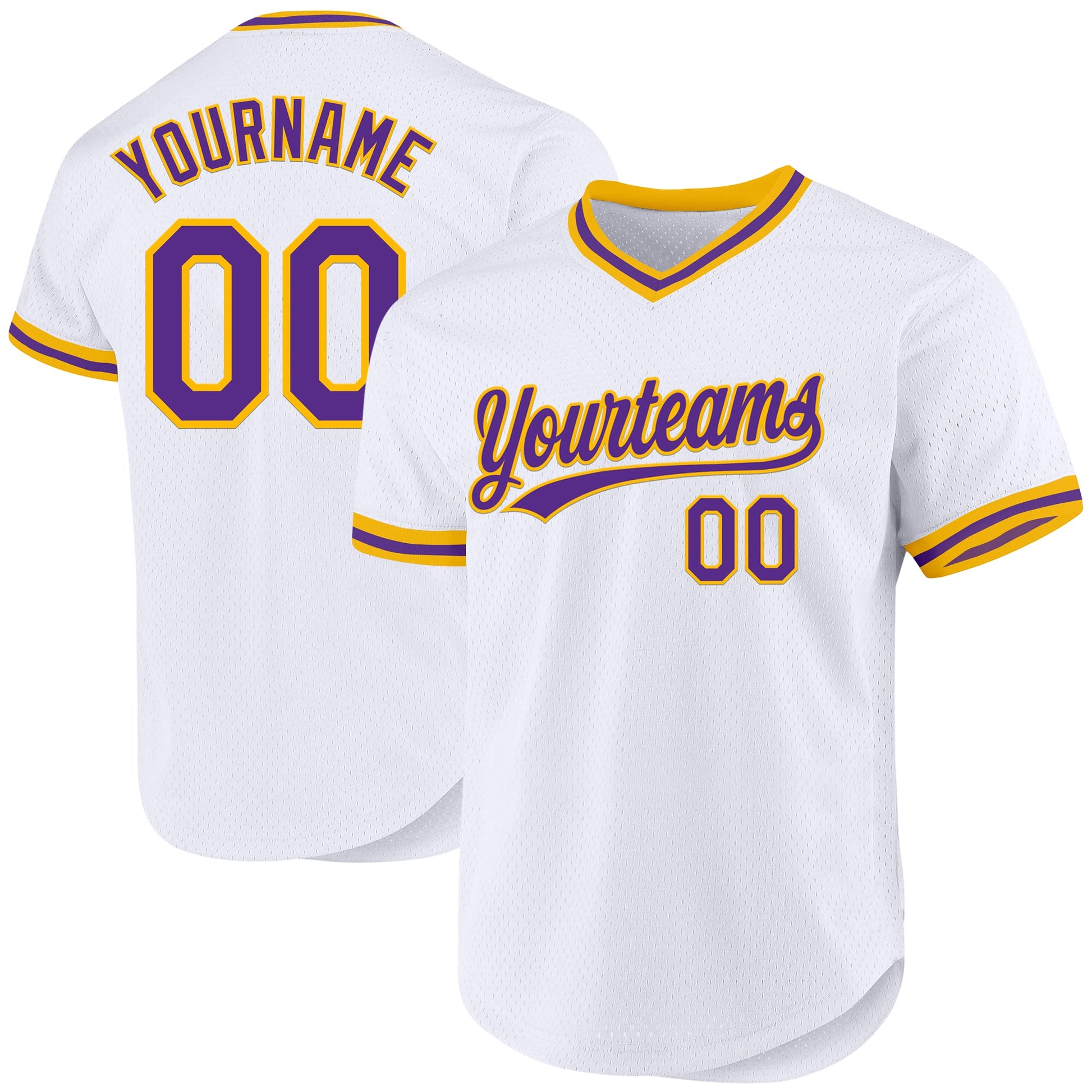 Custom White Purple-Gold Authentic Throwback Baseball Jersey - Main View