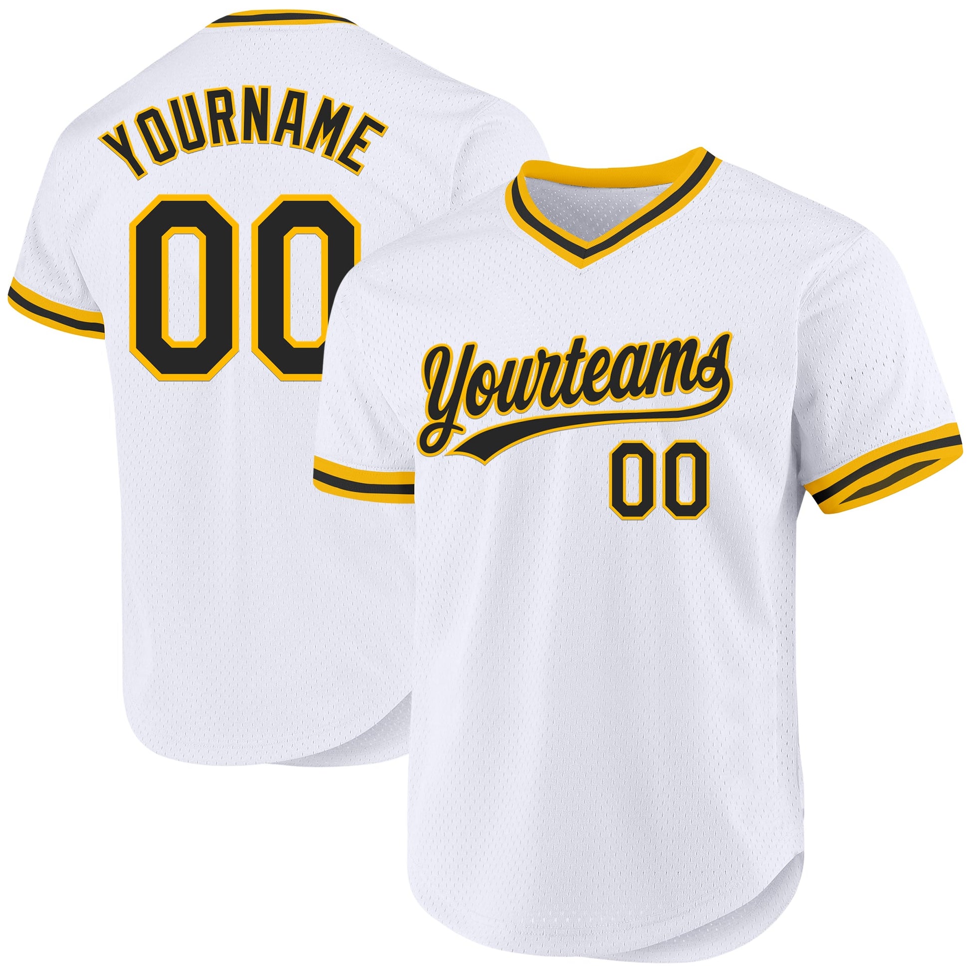 Custom White Black-Gold Authentic Throwback Baseball Jersey - Main View