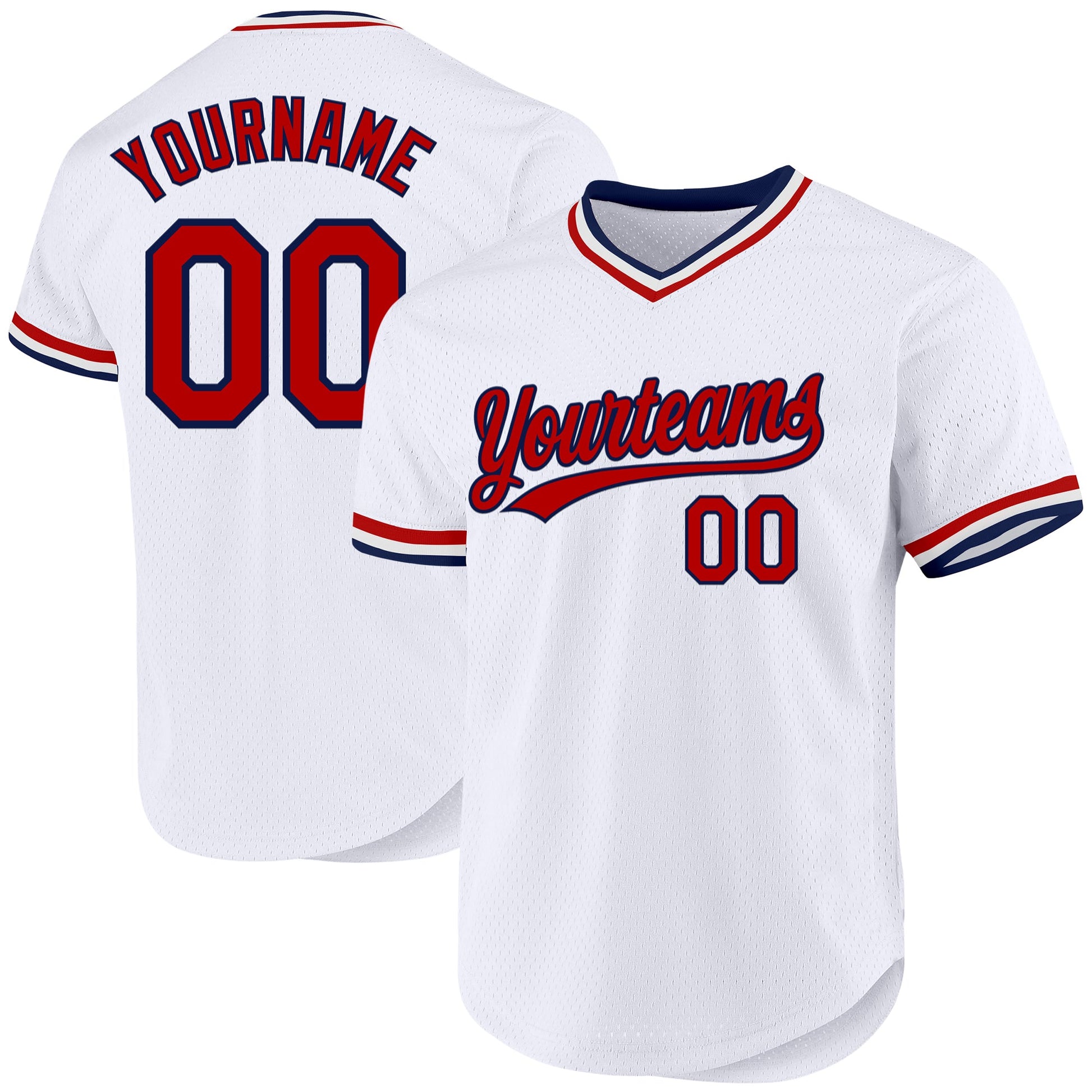 Custom White Red-Navy Authentic Throwback Baseball Jersey - Main View