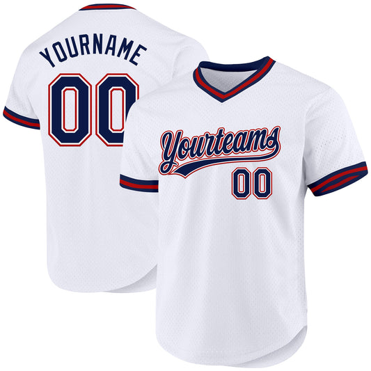 Custom White Navy-Red Authentic Throwback Baseball Jersey - Main View