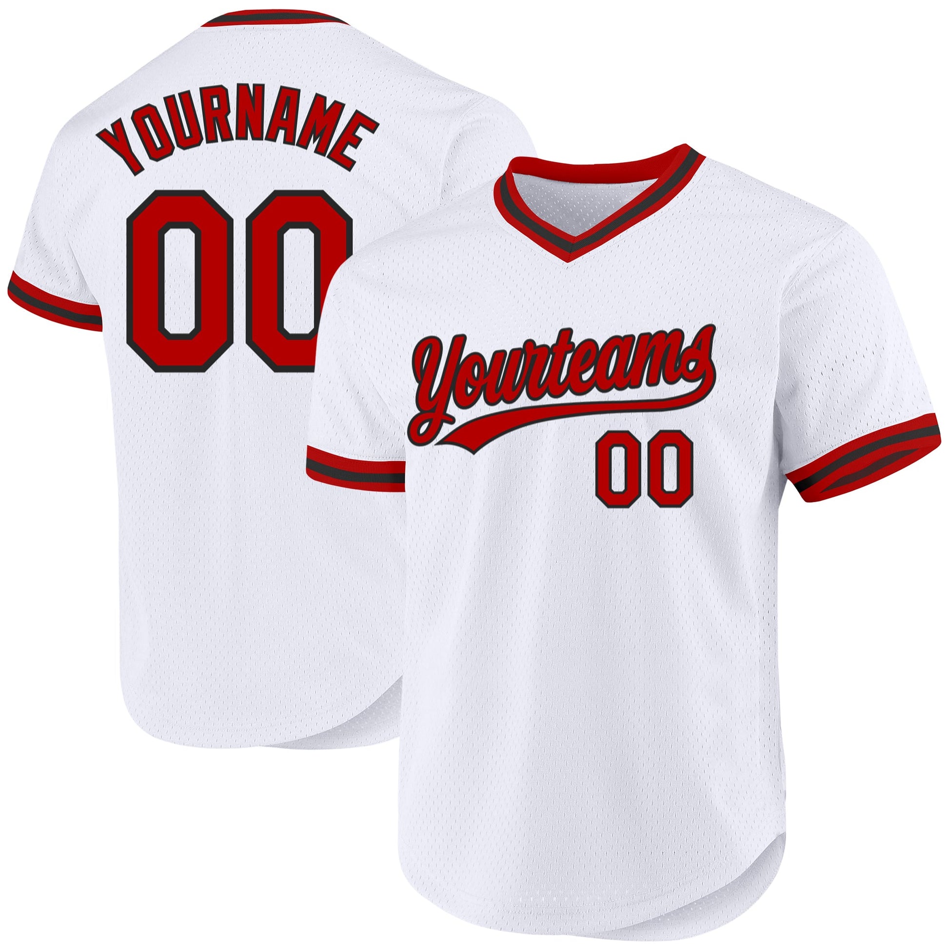 Custom White Red-Black Authentic Throwback Baseball Jersey - Main View