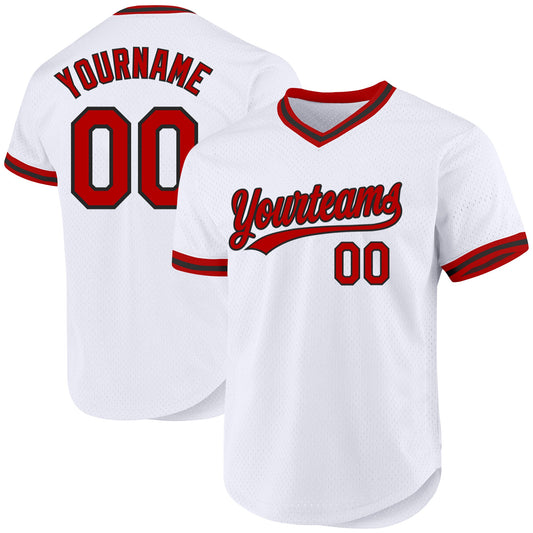 Custom White Red-Black Authentic Throwback Baseball Jersey - Main View