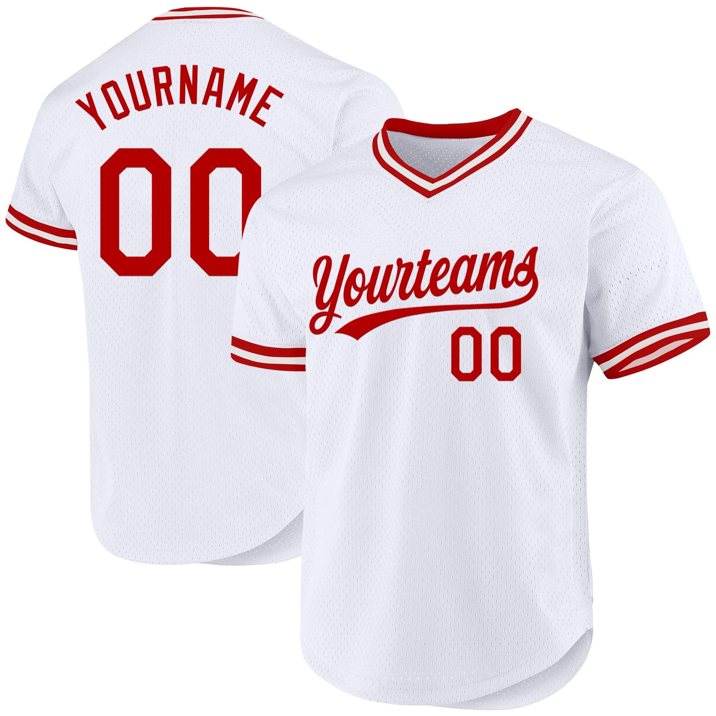 Custom White Red Authentic Throwback Baseball Jersey - Main View