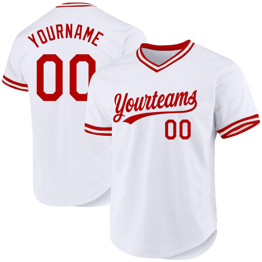 Custom White Red Authentic Throwback Baseball Jersey - Main View