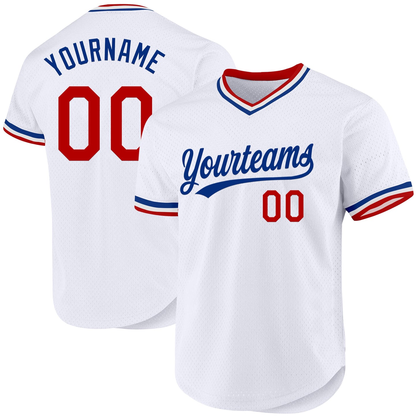 Custom White Red-Royal Authentic Throwback Baseball Jersey - Main View