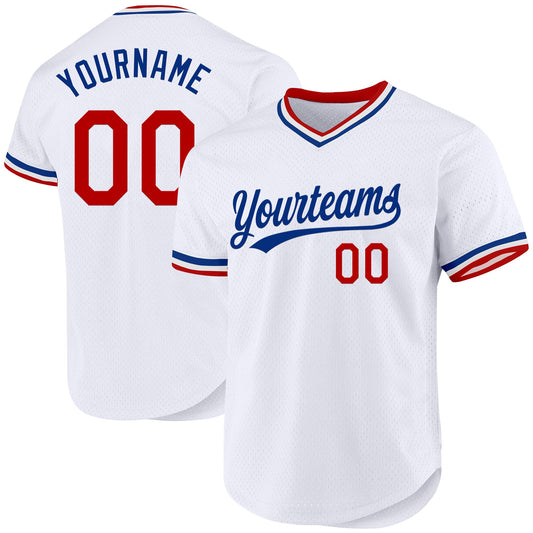 Custom White Red-Royal Authentic Throwback Baseball Jersey - Main View