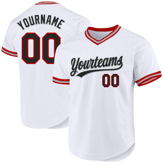 Custom White Black Red-Gray Authentic Throwback Baseball Jersey - Main View