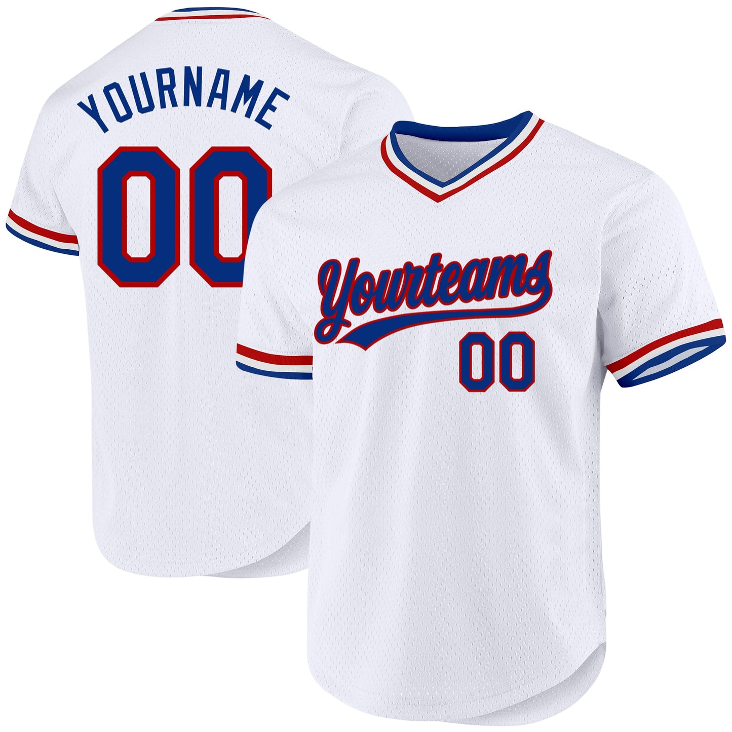 Custom White Royal-Red Authentic Throwback Baseball Jersey - Main View