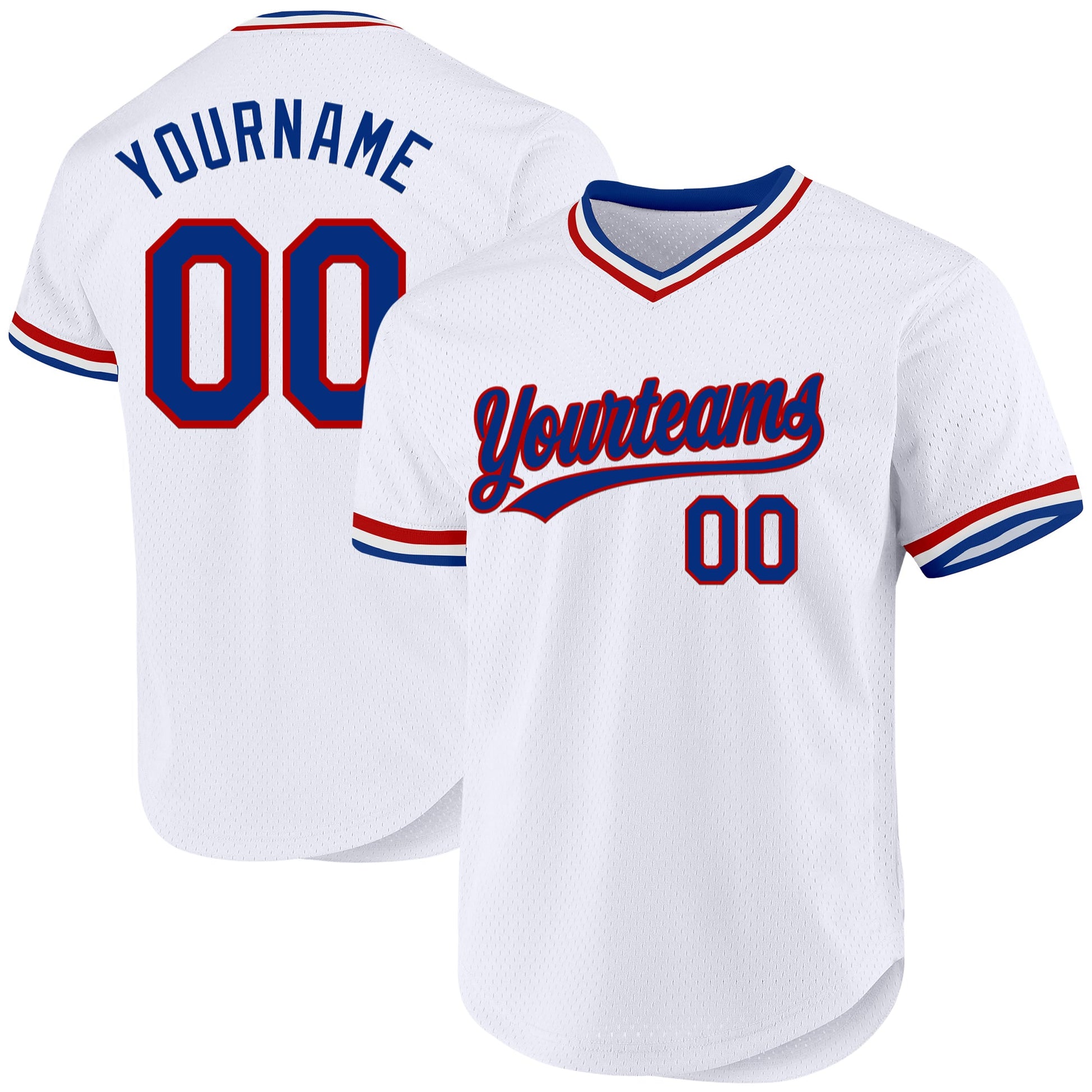 Custom White Royal-Red Authentic Throwback Baseball Jersey - Main View