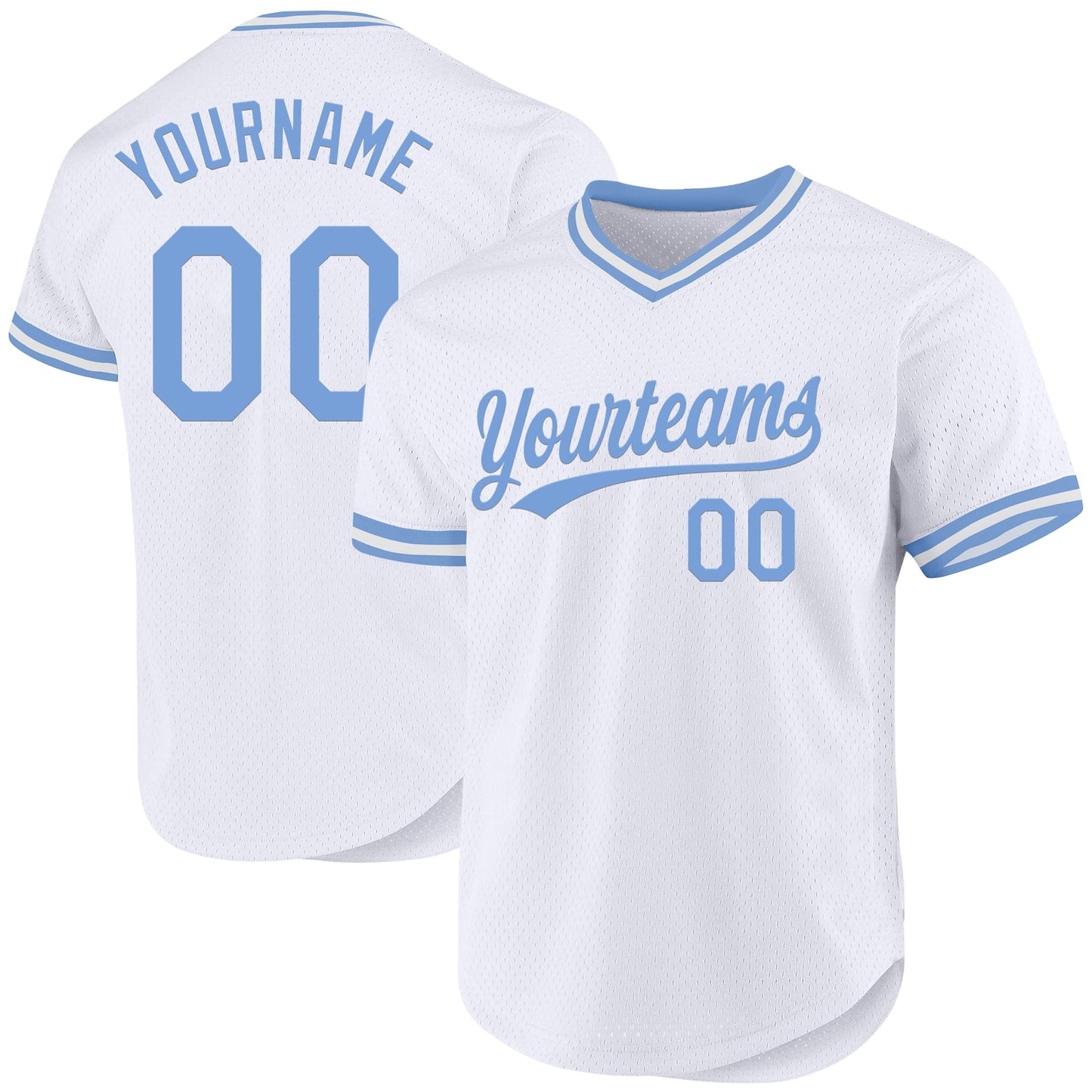 Custom White Light Blue Authentic Throwback Baseball Jersey - Main View