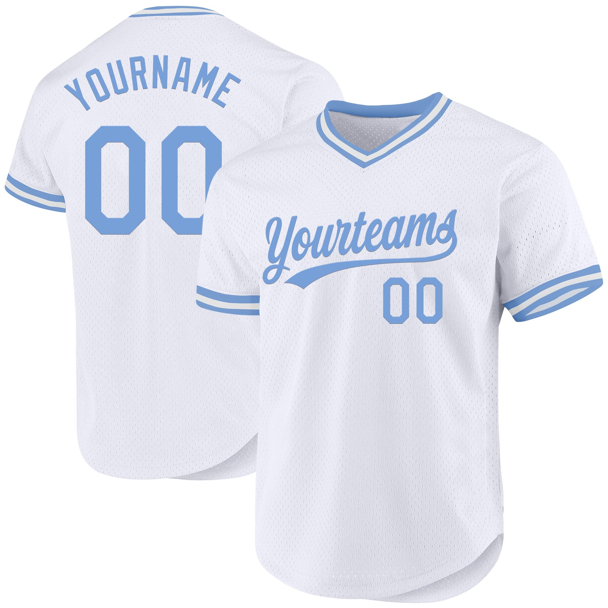 Custom White Light Blue Authentic Throwback Baseball Jersey - Main View