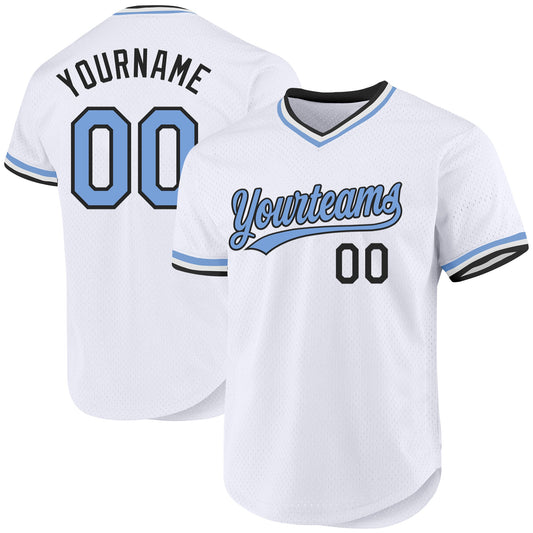 Custom White Light Blue-Black Authentic Throwback Baseball Jersey - Main View