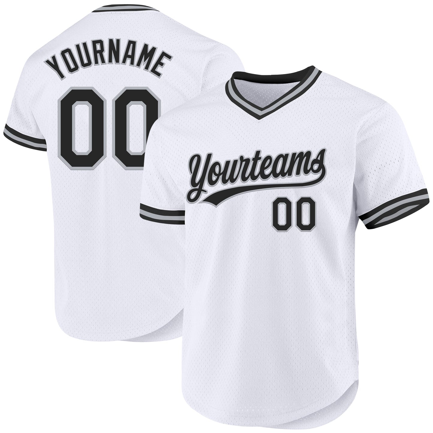 Custom White Black-Gray Authentic Throwback Baseball Jersey - Main View