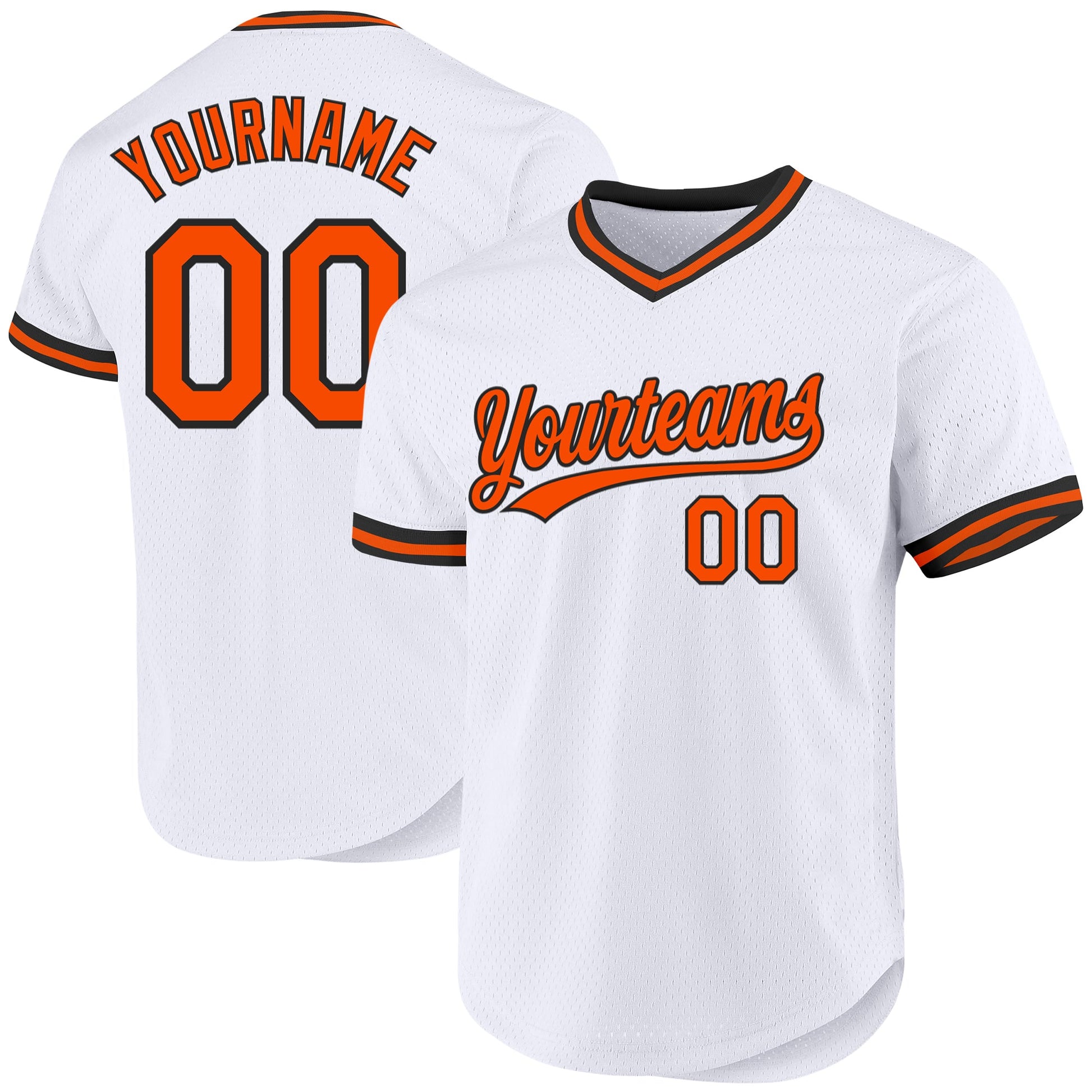 Custom White Orange-Black Authentic Throwback Baseball Jersey - Main View