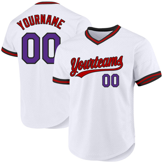 Custom White Purple Black-Red Authentic Throwback Baseball Jersey - Main View