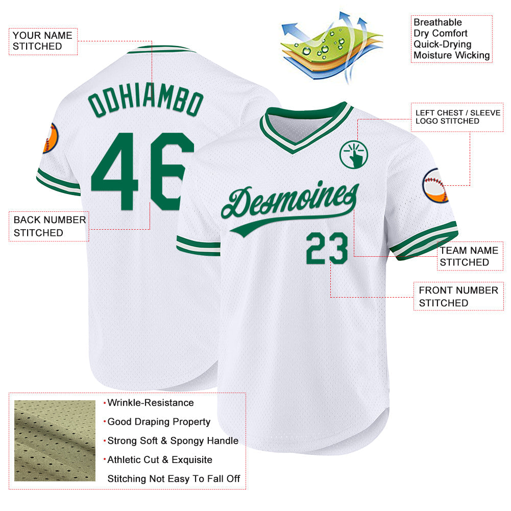 Custom White Kelly Green Authentic Throwback Baseball Jersey view 3