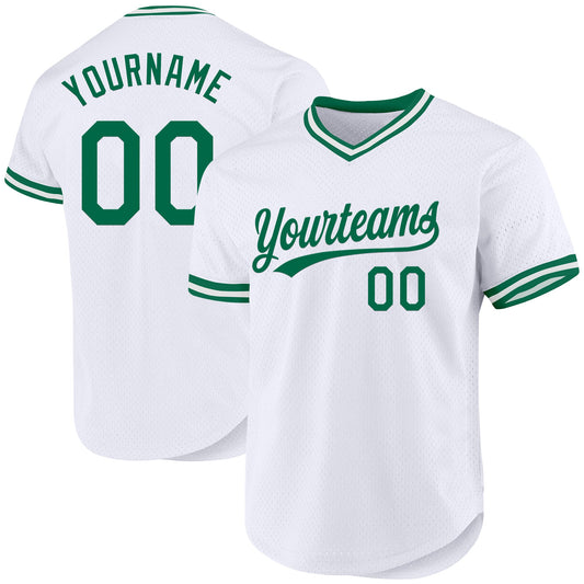 Custom White Kelly Green Authentic Throwback Baseball Jersey - Main View
