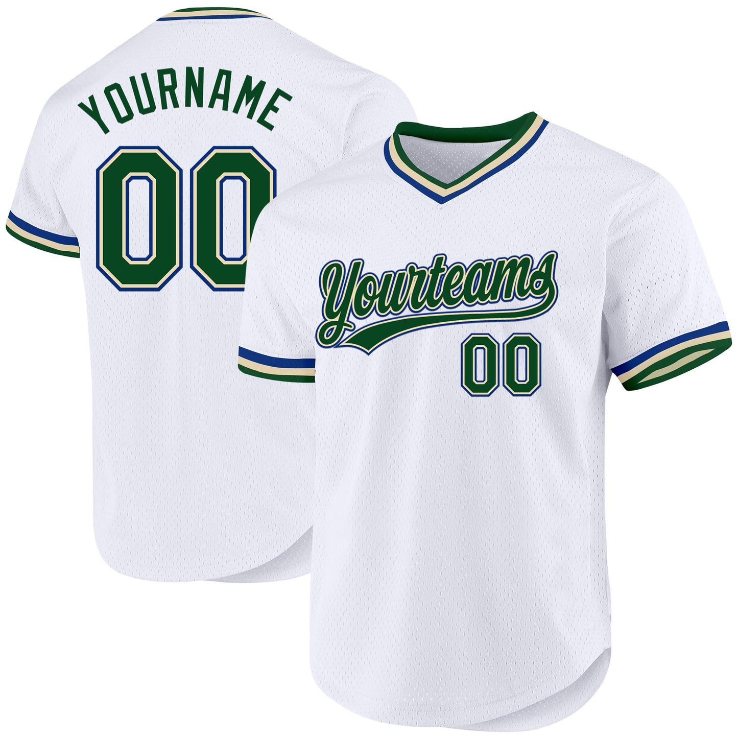 Custom White Green Cream-Royal Authentic Throwback Baseball Jersey - Main View
