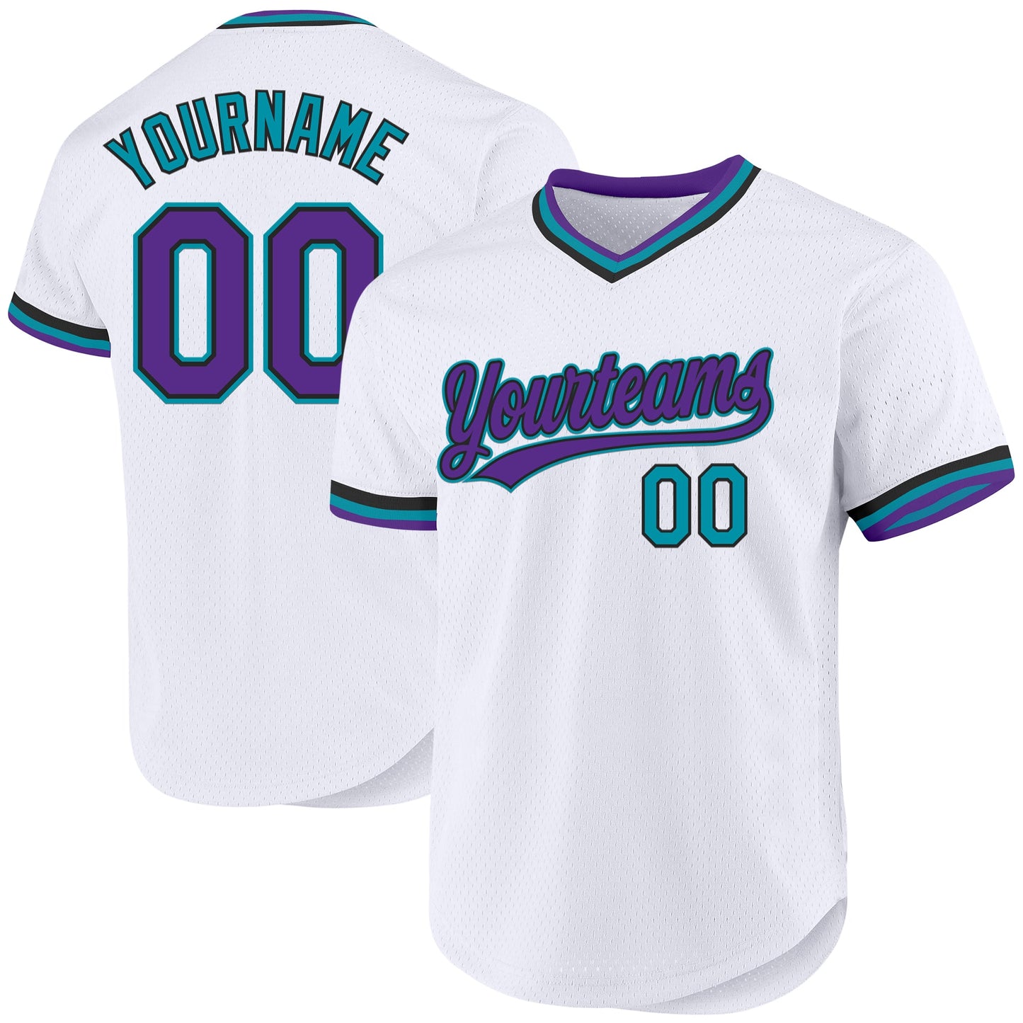 Custom White Purple Black-Teal Authentic Throwback Baseball Jersey - Main View