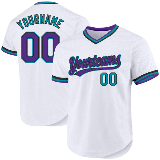Custom White Purple Black-Teal Authentic Throwback Baseball Jersey - Main View
