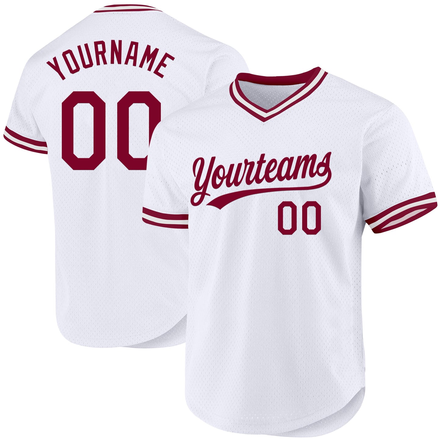 Custom White Maroon Authentic Throwback Baseball Jersey - Main View