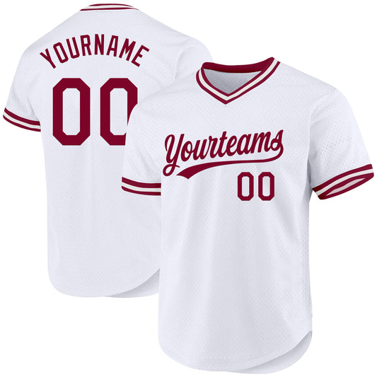 Custom White Maroon Authentic Throwback Baseball Jersey - Main View