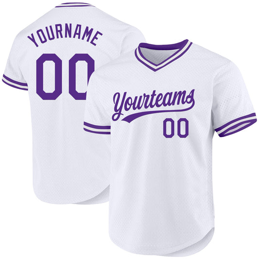 Custom White Purple Authentic Throwback Baseball Jersey - Main View