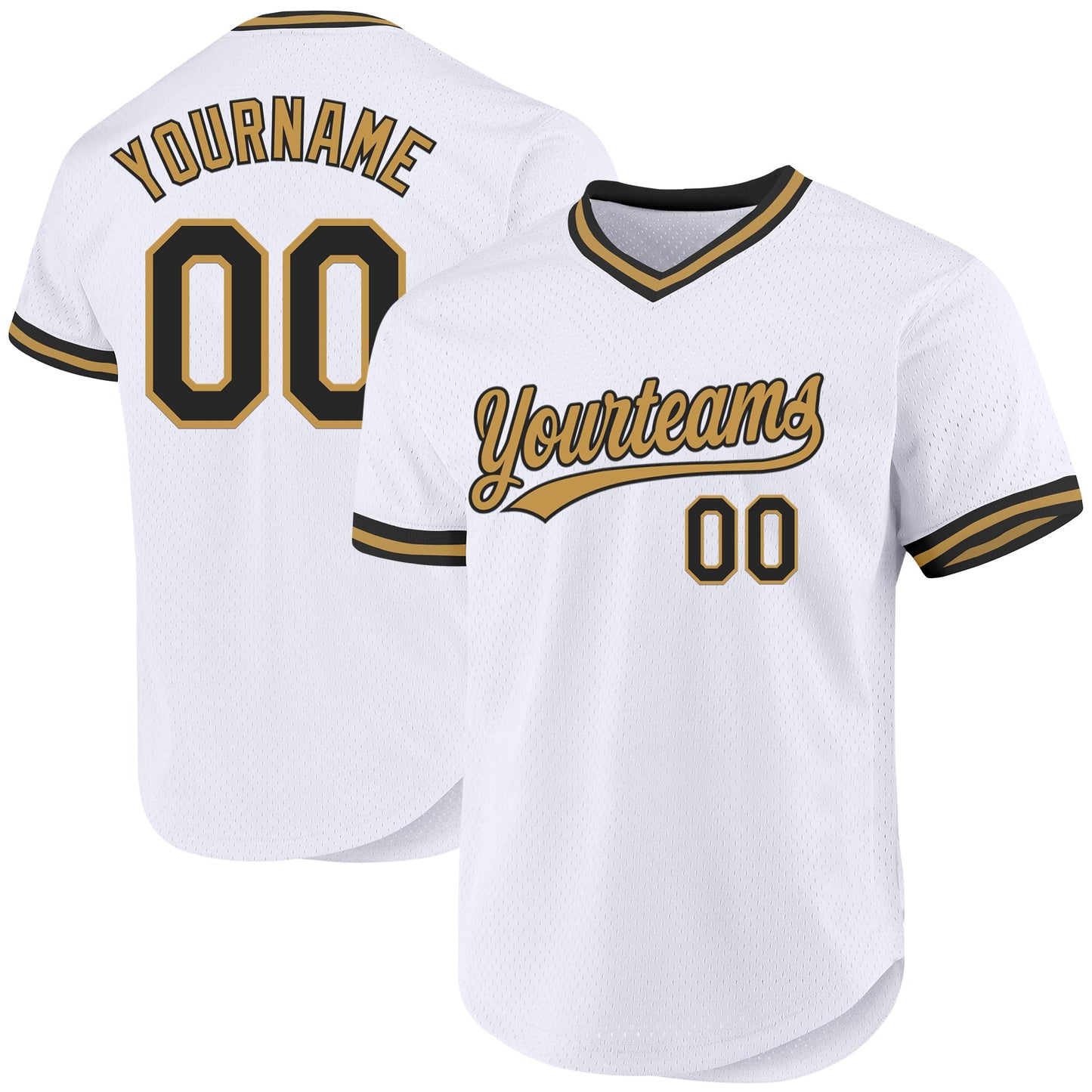Custom White Black-Old Gold Authentic Throwback Baseball Jersey - Main View