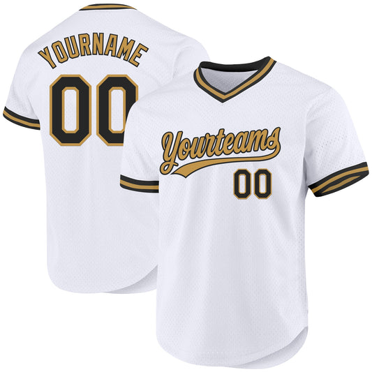 Custom White Black-Old Gold Authentic Throwback Baseball Jersey - Main View