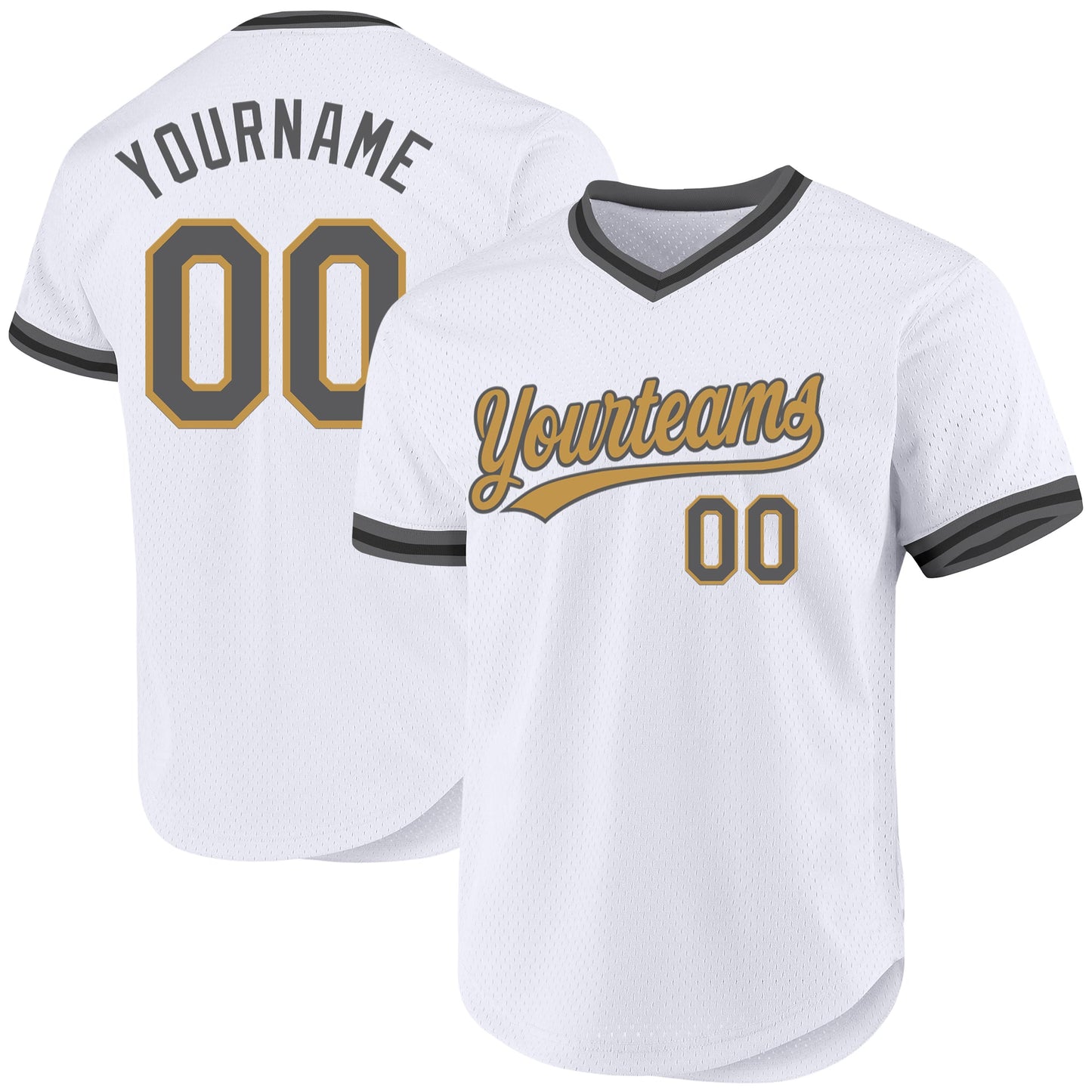 Custom White Steel Gray Old Gold-Black Authentic Throwback Baseball Jersey - Main View