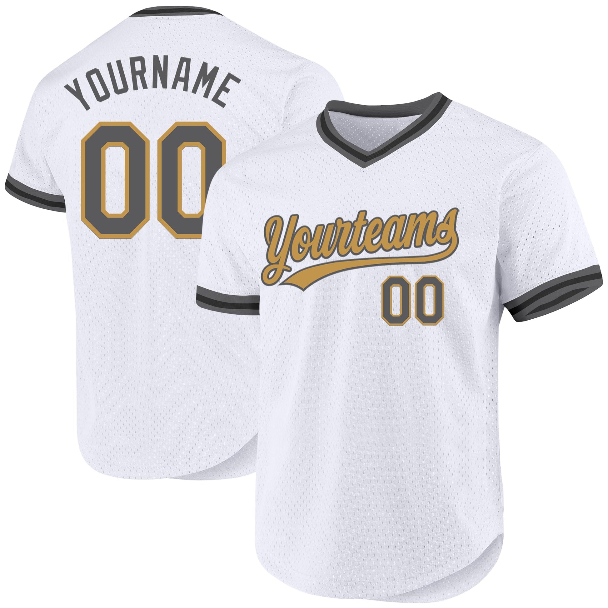 Custom White Steel Gray Old Gold-Black Authentic Throwback Baseball Jersey - Main View