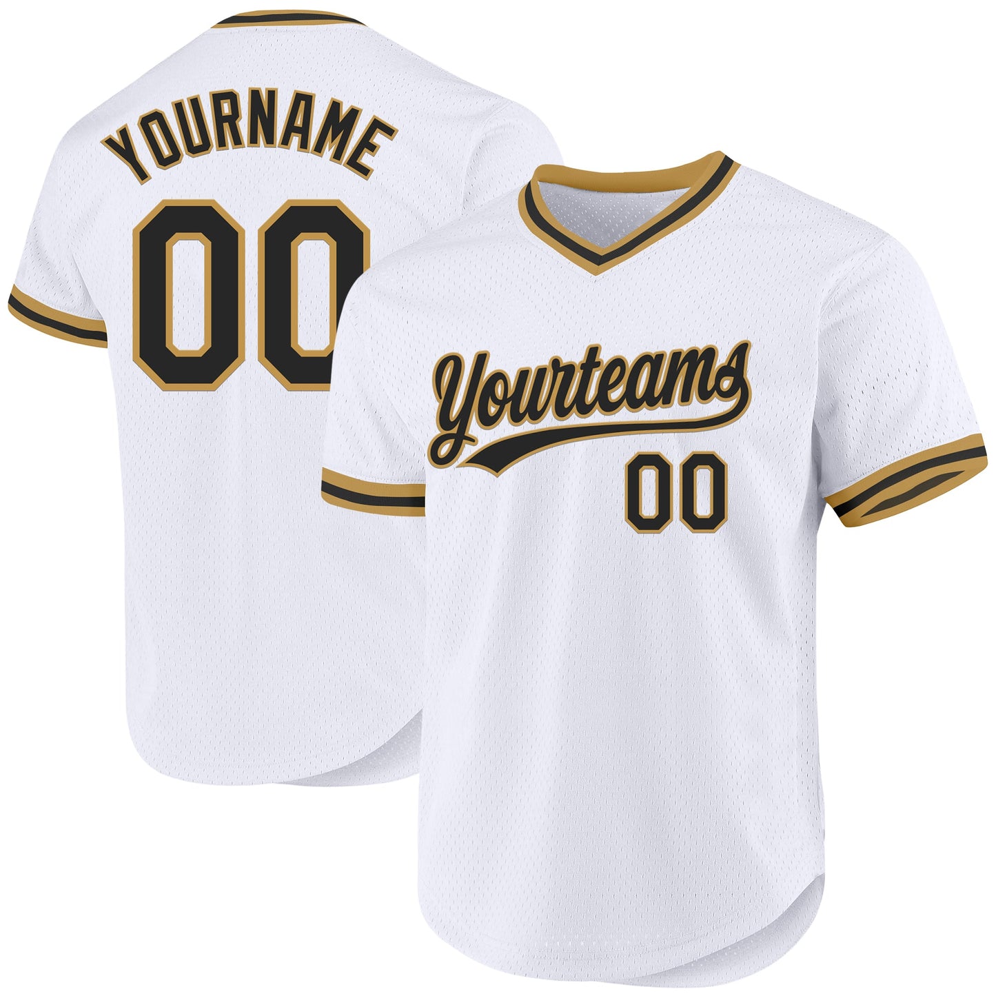 Custom White Black-Old Gold Authentic Throwback Baseball Jersey - Main View